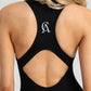 Stylish black romper made with buttery Polyamide/Spandex for maximum comfort.